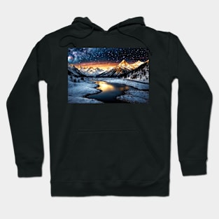 Frozen River in the Mountains Under a Starry Sky - Landscape Hoodie